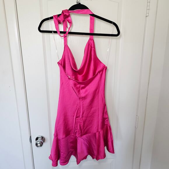 Lush Cowl Neck Ruffle Hem Dress fuschia sz m - Picture 5 of 5